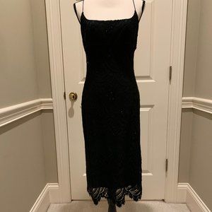 Carmen Marc Valvo Black Beaded Midi Slip Dress